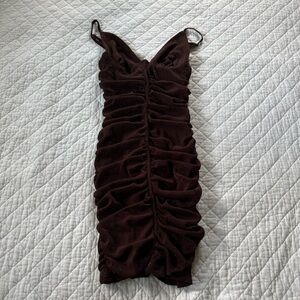 Elegant Brown Ruched Dress